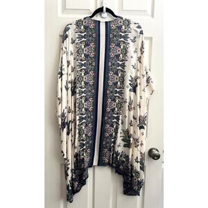 LOLA P Blue Paisley Floral Boho Festival Hippie Open Front Kimono